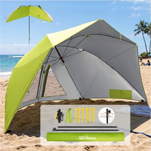HOMECALL Strandmuschel 2 in 1 Strandschirm Umschaltbar Ø 270cm Sonnenschirm Strand Groß, (mit Fenster - Windschutz Strand, Regendicht, UV50+ Sonnenschutz), Gart