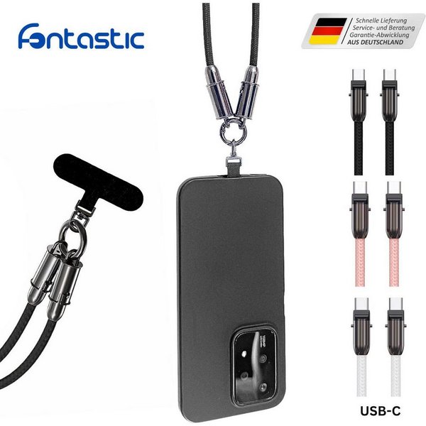fontastic Handykette 2-in1–Handykette & USB-C Ladekabel Universal Handyband zum Umhängen