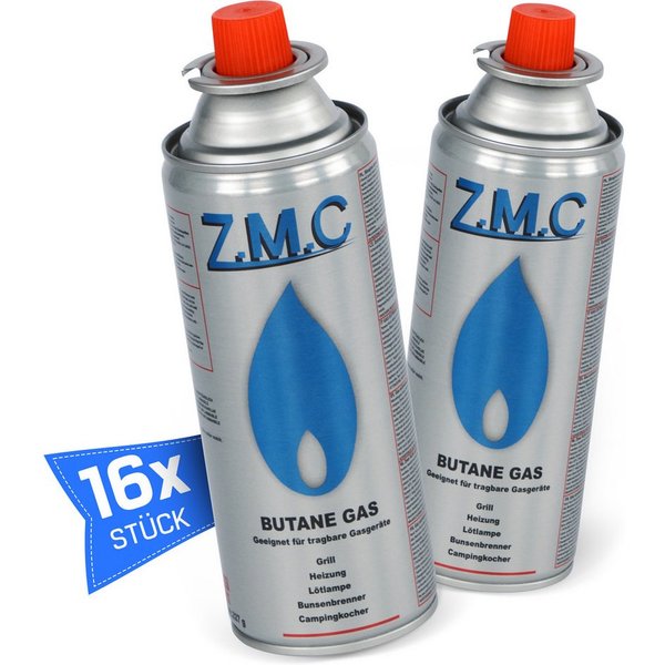 ZMC Gaskartusche Butan Gas Kartusche 227g Butangas Gaskartusche Silber, Zubehör für Gaskocher Campingkocher Brenner Gasheizung Gasbrenner, 16 St., MSF-1a Gaskar