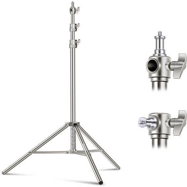 Neewer ST-220SS 2,2m Edelstahl Lichtständer, Höhenverstellbar 97-220 cm Lampenstativ (mit 1/4" bis 3/8" Schraubadapter, für Videoleuchte Ringlicht Softbox)