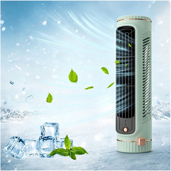 MOPUEA Turmventilator Tischventilator Turmventilator Naturwind 3 Stufen Kabellos Kompakt, 3 Stufen, Naturwind, Akku, USB-C, rutschfester Stand