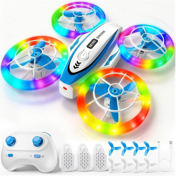 Ophy Mini-Drohne für Kinder (6–16 Jahre) – ferngesteuert, mit LED-Lichtern Spielzeug-Drohne (2 Geschwindigkeitsmodi, 3 Akkus, 3D-Flip & Headless-Modus, ideales 