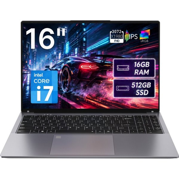 MENGHU Intel Core i7 Laptop 16 Zoll 3K-Display 16GB RAM 512GB SSD Notebook (Intel Core i7, 16 GB, 512 GB SSD, 4-core CPU)