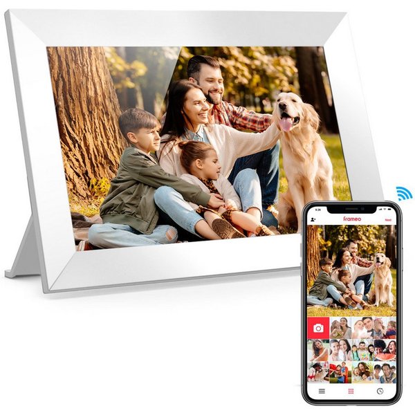 Fine Life Pro Digitaler Fotorahmen mit WiFi-Fotoübertragung. Digitaler Bilderrahmen (1280x800 Pixel, 32 GB, Körper-Sensor elektronischer Fotorahmen mit Frameo F