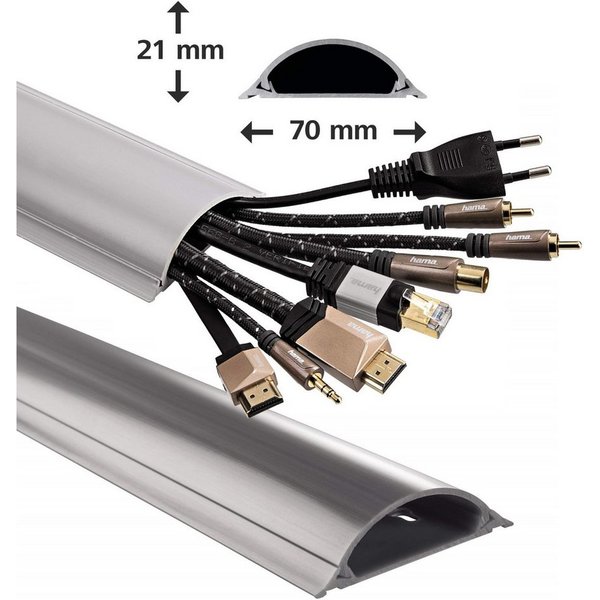 Hama Hama PVC 1m Kabelleiste Leitungskanal Grau Computer-Kabel, Kein, (100 cm), Kabelkanal halbrund Sockel Wand Boden Aufputz TV Beamer PC Audio HiFi