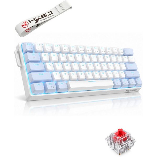 RUHE Mechanische Gaming Tastatur 60% kabelgebunden QWERTY Red Switches Gaming-Tastatur (Kurz 61 Tasten leise [ENG Layout] Plug & Play für PC PS4 Xbox Weiß)