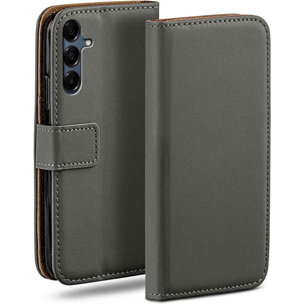 moex Handyhülle für Samsung Galaxy A16 5G Hülle Klappbar Book Case Dunkelgrau 6,7 Zoll, Klapphülle Kartenfach Flip Cover Handytasche Leder Optik Schutzhülle