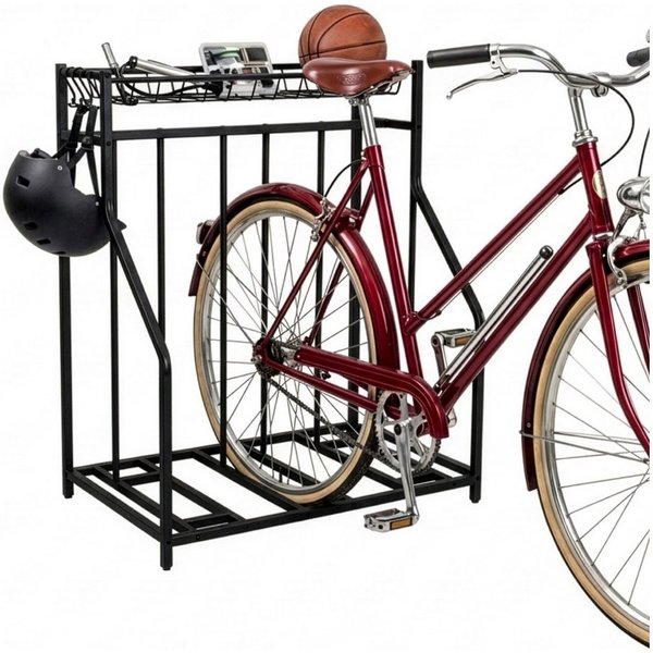 relaxdays Fahrradständer Boden mit Korb (7-St), schwarz, 3 Fahrräder