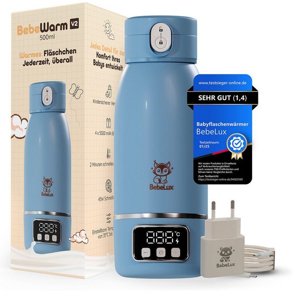BebeLux Babyflaschenwärmer BebeWarm V2- In 2 Min trinkfertig für Milch, Muttermilch & Wasser, 15 Flaschen pro Ladung, BPA-frei & Sterilisation bis 100 °C