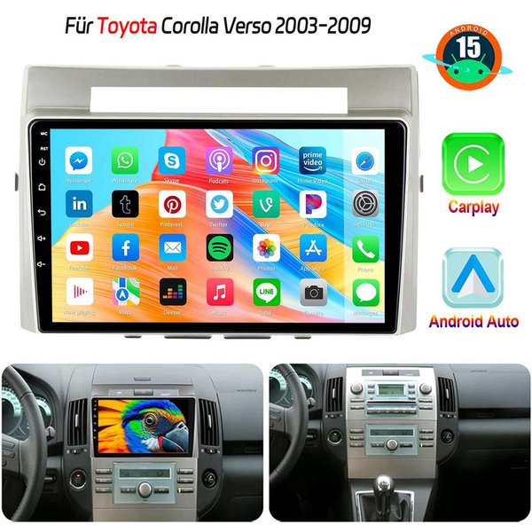 ESSGOO DAB+ Für Toyota Corolla Verso 2003-09 Android 15 Carplay GPS NAVI BT Autoradio (RDS, 4+64GB(optional), DAB (optional), FM, AM, DAB+ (optional), Carplay A
