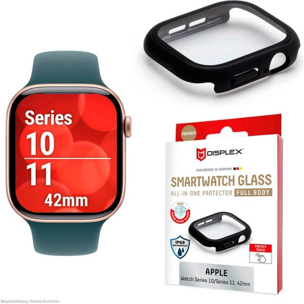 Displex Displayschutzglas Smartwatch Glass All-In-One Protector Full Body für Apple Watch Series 10 42 mm, Apple Watch Series 11 42 mm, Displayschutzfolie, Schu