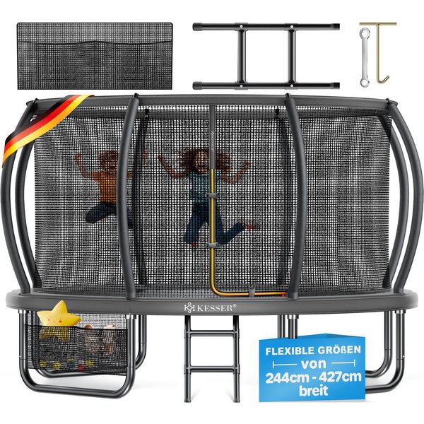 KESSER Gartentrampolin Trampolin Outdoor GS-geprüft Ø 244cm für Kinder bis 50kg, Ø 244 cm, inklusive Sicherheitsnetz, Tasche, Leiter, Randabdeckung & Netzstange