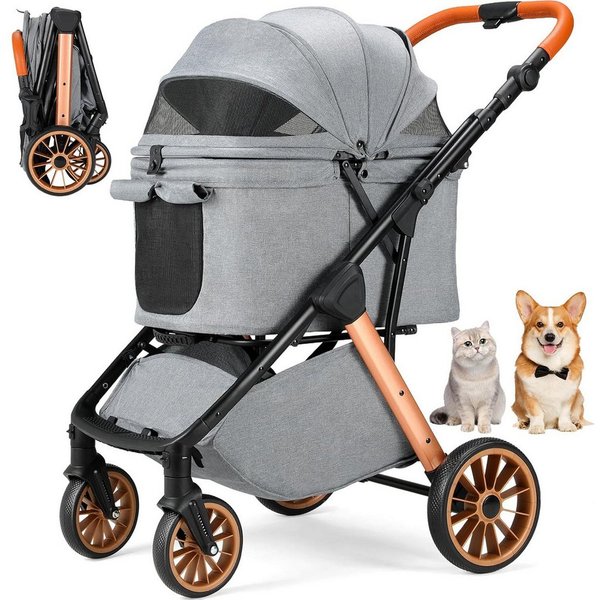 TLGREEN Hundebuggy One-Touch Faltbarer bis 25 kg, (Leichter Katzenwagen mit 360° Rädern & Belüftung, Großer Stauraum), Ideal für Kleine Hunde, Ältere Tiere, Rei
