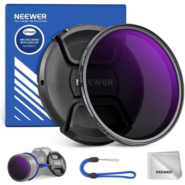 Neewer NW SERIES A 67mm ND2-400 (1-9 Stufen) Variabler ND Filter Graufilter (mit Objektivdeckel Trageband, mehrschichtiges optisches Glas)