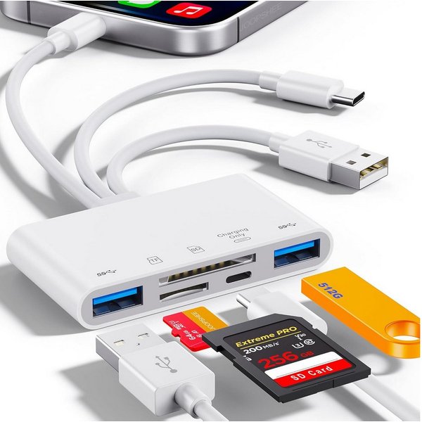 Forrlite USB-C Hub 5-IN-3 Adapter, USB SD Kartenleser für iPhone iPad USB-Adapter