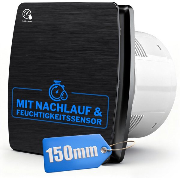 XERSEK Badlüfter 6" Wandventilator Leiser Abluftventilator mit Feuchtesensor Nachlauf, 18W 240m³/h Lüfter, Rückstauklappe, 30s-30min Verzögerung einstellbar