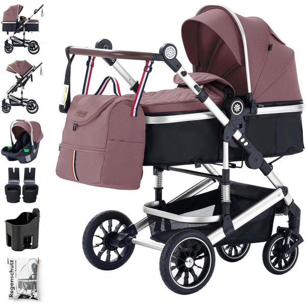 Daliya® Kombi-Kinderwagen NEOMOVE 3in1 Kinderwagen mit i-Size Babyschale & Buggy, (Reise-Set, 10-tlg), Kinderwagen mit i-Size Babyschale, Alu-Rahmen, Großer Ein