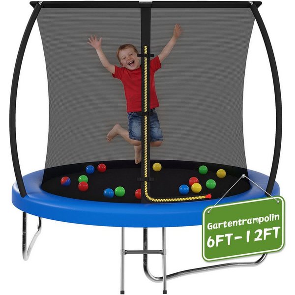 GUNJI Gartentrampolin Durchmesser 183/222/290/360 cm, Kindertrampoline Outdoor-Trampoline, Ø 183 cm, (Ausgestattet mit Sicherheitsnetz, Leiter und 360 -Gelander
