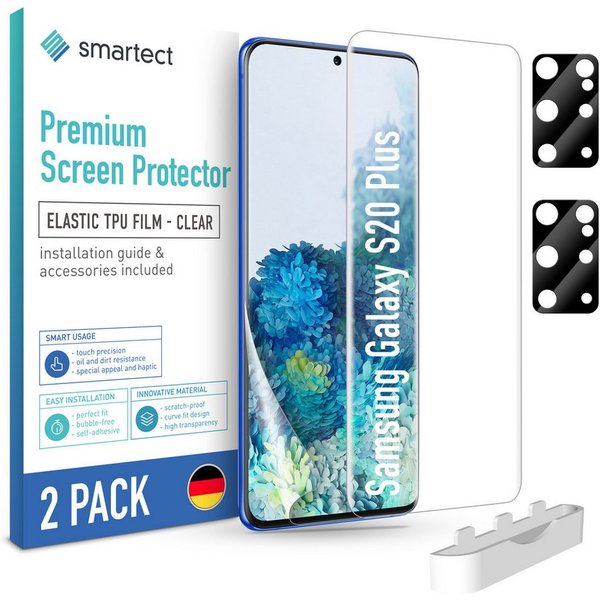 smartect Displayschutzfolie TPU Schutzfolie 2 + 2 Stück für Galaxy S20 Plus (Display + Kamera) für Samsung Galaxy S20 Plus, Set, 2 Stück, Ultra-klar, Kratzfest,