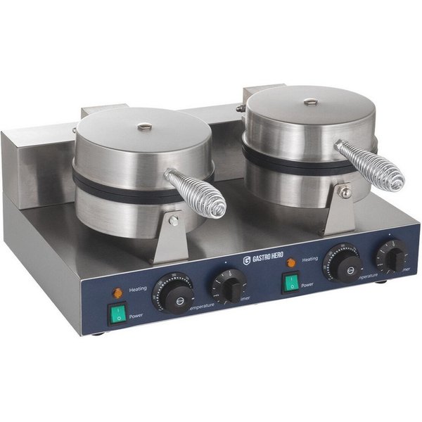 GastroHero 2-in-1-Kombi-Waffeleisen Doppel Waffeleisen rund 2x Ø18 cm Gastro Waffelgerät, 2600 W, Signalleuchte zur Temperaturanzeige, stufenlos regelbar bis 25