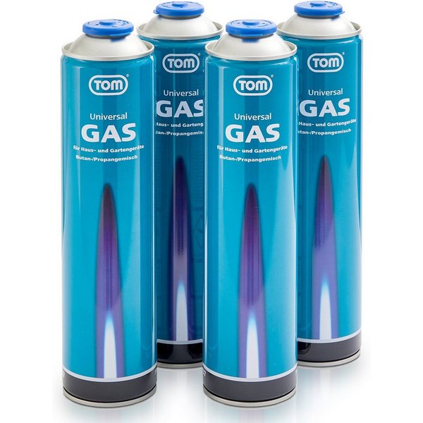 TOM Gaskartusche 600ml Universalgas Set, 4 St., Propan-/Butangasgemisch EN 417, 7/16"