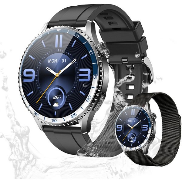 Zevelora Herren's Telefonfunktion IP67 Wasserdicht Fitness-Tracker Smartwatch (1.56 Zoll, Android/iOS), Fitnessuhr mit Herzfrequenz-, SpO₂- & Temperaturmessung