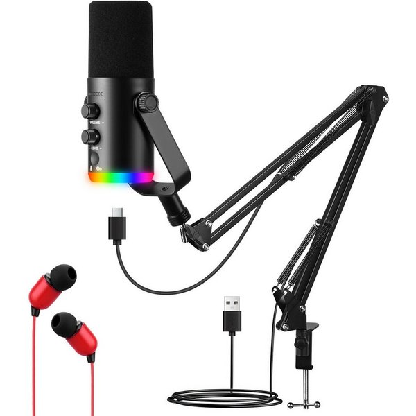 CkeyiN Pro Mikrofon Gaming, Mikrofon PC,Streaming,mit Arm,Stummschalttaste, Gain-Regler, für Podcast-Studios,Kompatibel mit Windows und Mac OS