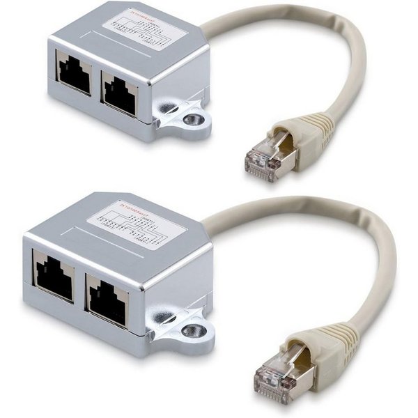 kwmobile 2x Netzwerkkabel Splitter Anschlussverdoppler Netzwerk LAN Verteiler Netzwerkkabel, (21.00 cm), T-Adapter LAN-Kabel - RJ45 Stecker auf 2x RJ45 Ethernet