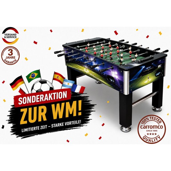 Carromco Kickertisch Arena-XT – Profi Kicker Tischfußball in blauem Design, für fortgeschrittene Spieler, inkl. 4 Kickerbällen, Gewicht 39 kg