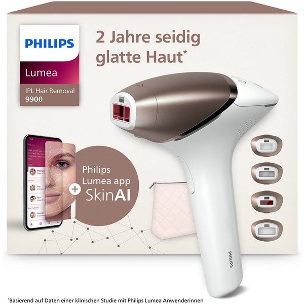 Philips IPL-Haarentferner Philips Lumea Series 9900 BRI951/01, 450.000 Lichtimpulse, 4 Aufsätze (Achseln, Bikinizone, Körper, Gesicht), 2 SkinAI Funktionen
