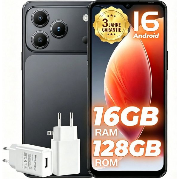 blackview Android 16 6,56" Handy WAVE 7C 16+128/2TB 60HZ 5000mAh AI Smartphone (6.56 Zoll, 128 GB Speicherplatz, 32 MP Kamera, 5000mAh Simlockfreie Handy, 32MP+