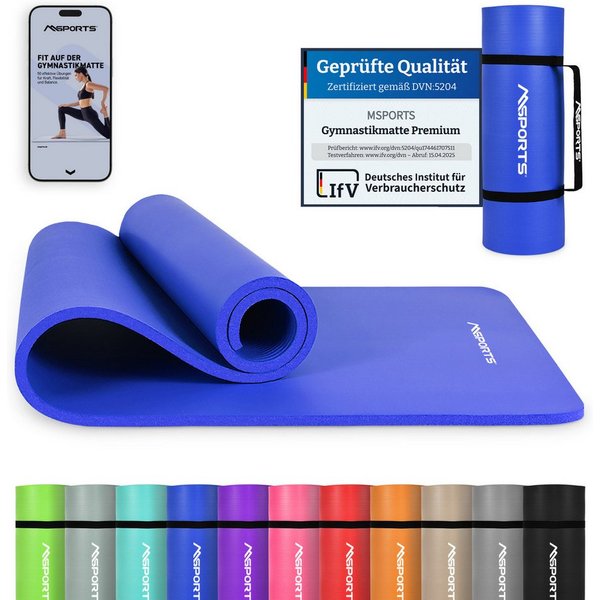 MSports® Gymnastikmatte Yogamatte inkl. Tragegurt + Poster + Workout App