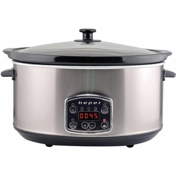 Beper Schongarer BC.510 Slow Cooker Crock-Pot 280 W, 4,5 Liter Glaskeramik Schongarer, 280 W, Display, Keramikschale, Glasdeckel, Antihaftbeschichtung