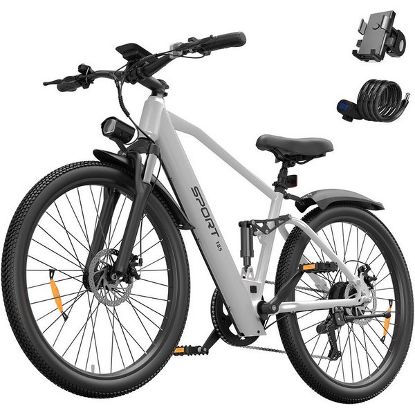 Vankel E-Bike Cityrad Herren Damen E-Mountainbike 26 Zoll 250W 624Wh 90km Shimano 7-Gang, Kettenschaltung, Heckmotor, 624 Wh, (Beleuchtungsset mit Batterieladeg