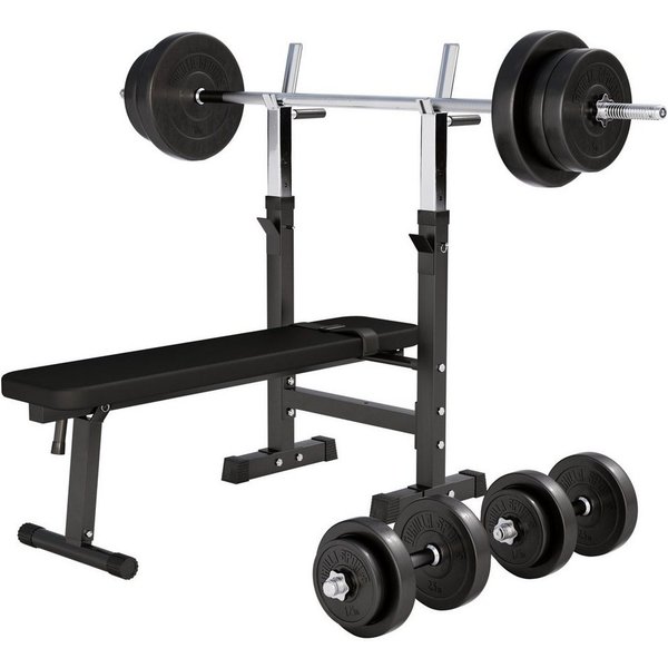 GORILLA SPORTS Hantelbank Hantelbank mit Langhantelset, (14-tlg)