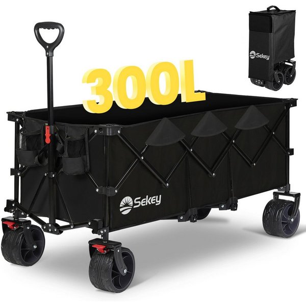Sekey Bollerwagen Faltbar Handwagen Klappbar Transportwagen XXXL Superlang, 300L, 200KG, Alle-Terrain Reifen, Ultrakompakt Faltbar & mit Bremsen