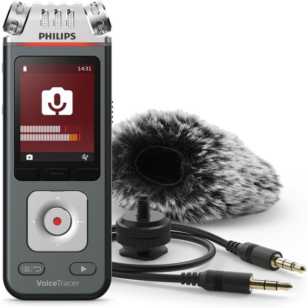 Philips DVT7110 Vlogging Audiorecorder Digitales Diktiergerät (Hot-Shoe-Halterung, 96 kHz/24-bits, 8GB, Smartphone-App Steuerung)