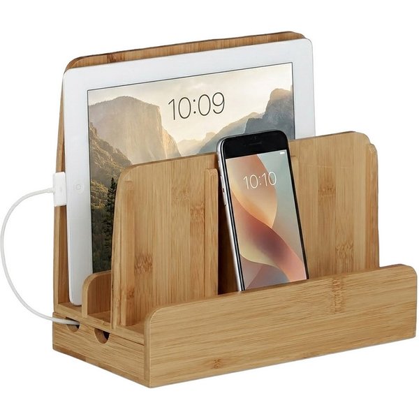 relaxdays Handy-Halterung Ladestation Bambus, (bis 11.7 Zoll, 1-tlg)