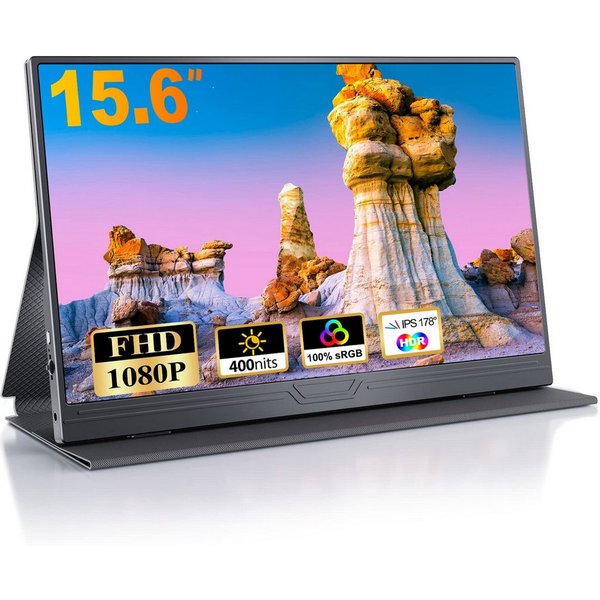 Bundviel Portable Monitor 15,6 Zoll Tragbarer Mobiler IPS 1920x1080 GS156CM2 Portabler Monitor (40 cm/15.6 ", 1920 x 1080 px, FHD, 3 ms Reaktionszeit, 60 Hz)