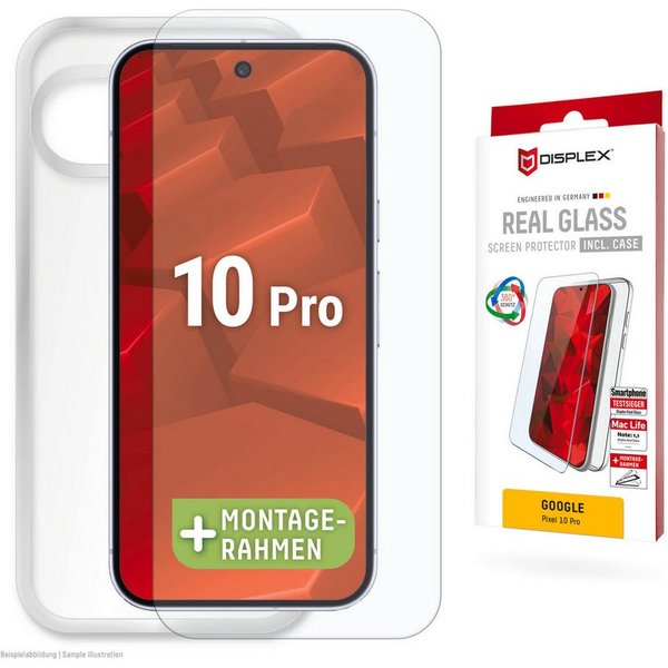 Displex Displayschutzglas Real Glass Screen Protector inklusive Case für Google Pixel 10 Pro, Displayschutzfolie, Schutzfolie, Bildschirmschutz, kratz- & stoßfe