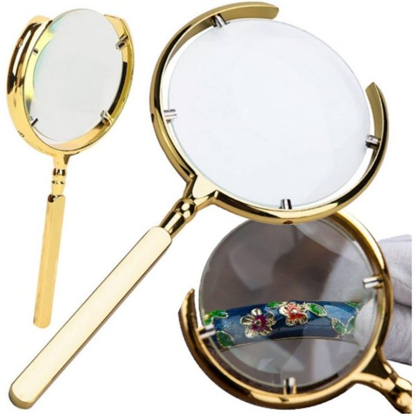 VERK GROUP Handlupe Handlupe 6-fach Vergrößerung Goldfarben – Leselupe 22 cm für Senioren
