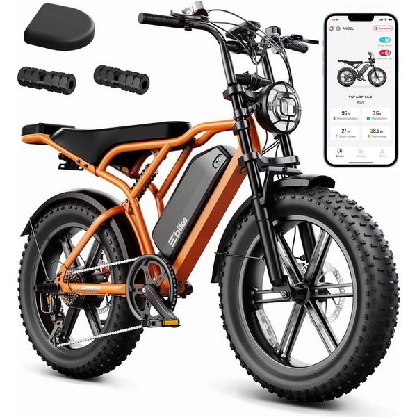 SISIGAD E-Bike Mountainbike 20'' Fat Tire 250W Motor, 48V 15Ah, herausnehmbarem Akku, fatbike, APP, Shimano, Heckmotor, 720 Wh, 7-Gang-Schaltung, 4 Fahrmodi, LC