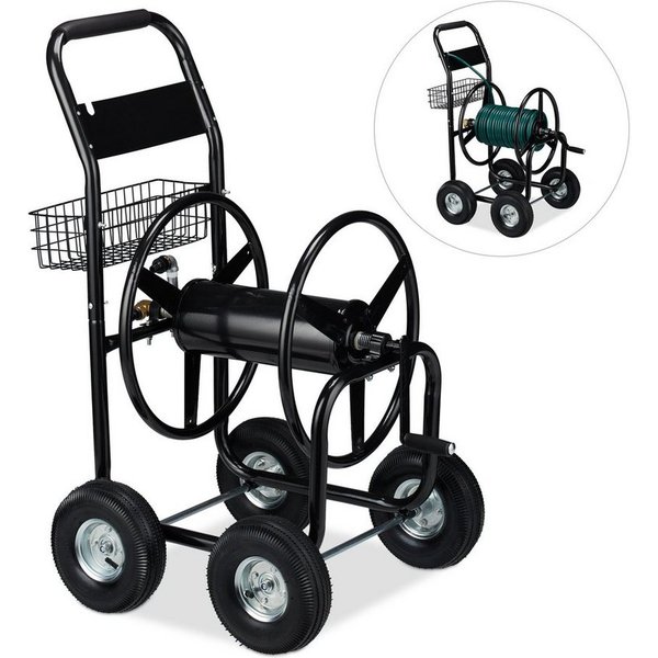 relaxdays Schlauchhalterung XL Schlauchwagen Metall schwarz, (1-tlg)