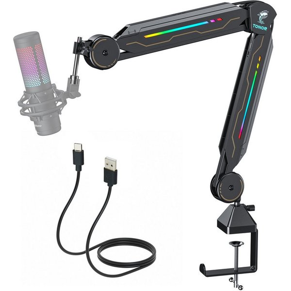 TONOR Mikrofon-Halterung Gaming Mikrofon Arm mit RGB Licht, Leuchten Touch verstellbar