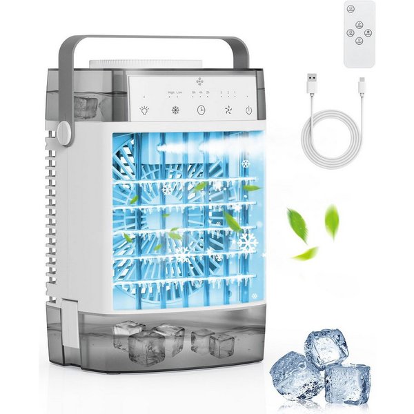 MOPUEA Ventilatorkombigerät Tragbarer Luftkühler Klimaanlage Luftbefeuchter 1000ML Wassertank, 4-in-1-Multifunktion-Kühlgebläse mit großem Fassungsvermögen