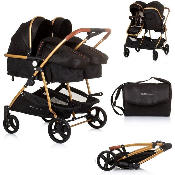 Chipolino Geschwisterwagen Duo Smart, klappbar, umbaubar, verstellbar, Fußsack, EVA-Reifen, Sicherheitsgurt