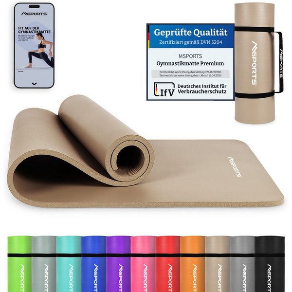 MSports® Gymnastikmatte Yogamatte inkl. Tragegurt + Poster + Workout App
