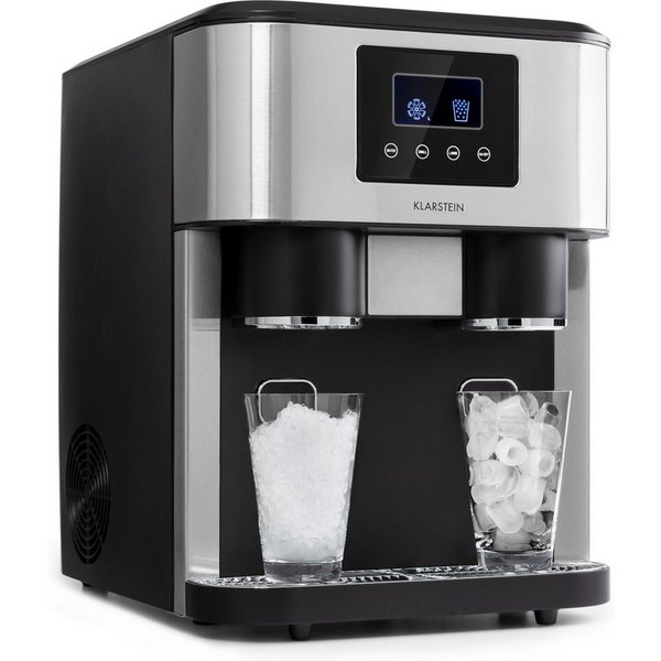 Klarstein Eiswürfelmaschine Eiszeit Crush Eiswürfelmaschine 15 kg/24h 2 Größen Crushed Ice, Eiswürfelmaschine mit Crushed Ice Eiswürfelbereiter Ice Cube Maker