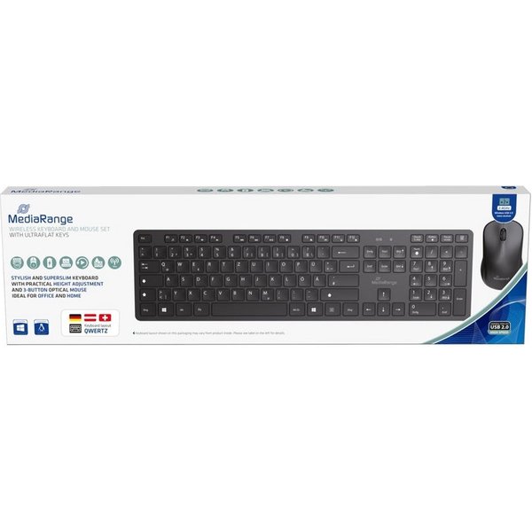 Mediarange Set Funk Maus und Tastatur 3 Tasten kabellos schwarz MROS107 Tastatur- und Maus-Set