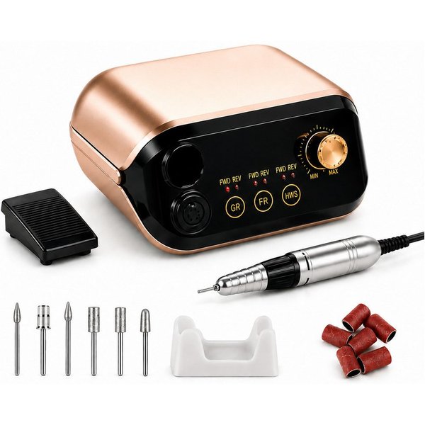 Fyrove Maniküre-Pediküre-Set Nagelfräser 35.000 U/min 65 W elektrische Nagelfeile mit Fußpedal, Nagelfräser-Set mit Fußpedal, 6 Fräseraufsätzen und 6 Schleifbän